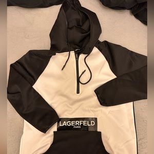 Karl Lagerfeld Paris black and white hoodie zipper sweatshirt.